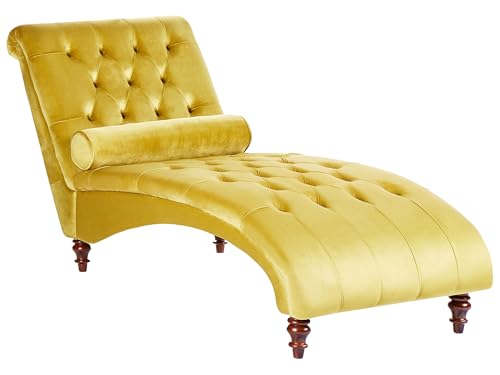 Beliani Moderne Chaiselongue in Senfgelb Samtstoff Muret Beliani Moderne Chaiselongue in Senfgelb Samtstoff Muret