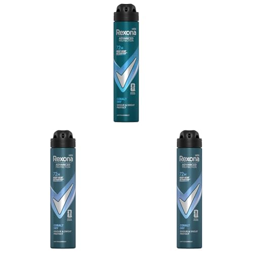 Rexona Men Desodorante Antitranspirante en Aerosol Advanced Protection Cobalt Dry con tecnología Body Heat Activated, 200 ml (Paquete de 3)