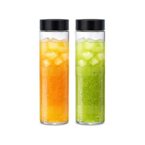 Image of Glassbunny Glass Bottles Wide Mouth Glass Water Bottle with Leak-Proof Airtight black plastic Lid for Water, Smoothie, Juices With Black plastic long Cap - 750ml (2PC)