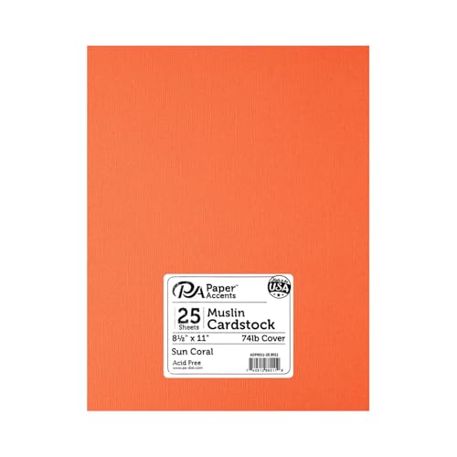 Paper Accents Muslin Texture Cardstock, Sun Coral, 8.5x11 Inch, 25 Pack, 74lb, Scrapbooking Card Making and Crafts