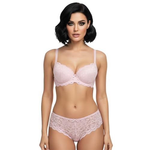 Image of Women's Floral Lace Lingerie Set | Bra and Panty Set | Lace Teddy Strap Babydoll Bodysuit Bra Panty Lingerie | Bikini Lingerie Babydoll Set for Honeymoon Couple Special Wedding Night