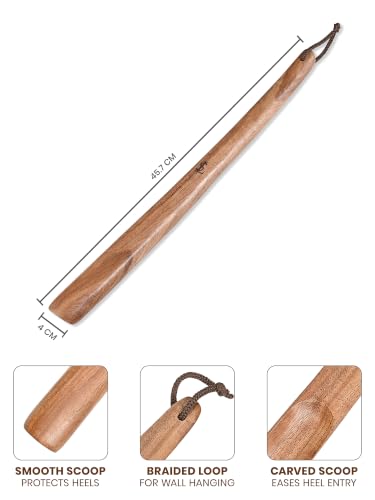 Image of LOUIS STITCH Premium Wooden Shoe Horn | Natural Shoe Horn | Handmade Wooden Shoe Wear Helper with Loop | LSAC-SH
