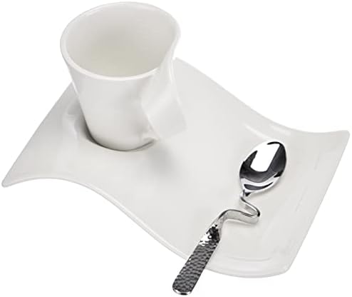 Villeroy & Boch New Wave Coffee Espresso Set, 3 Pieces, Premium Porcelain, White, Metal, 28.5 x 25.8 x 1.35 cm