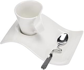 Villeroy & Boch New Wave Coffee Espresso Set, 3 Pieces, Premium Porcelain, White, Metal, 28.5 x 25.8 x 1.35 cm