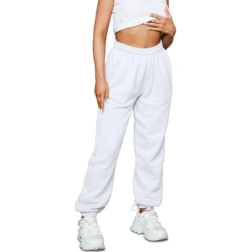 NetSetUK Plain Jogger Gym Sport Sweatpants Winters Joggers with Zipper Pockets and Elastic Waist Trousers for Jogging and Hip Hop Pants White