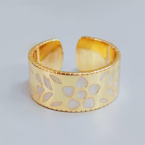 HCMA Plata de Ley 925, recién Llegado, Ancho, Superficie, Anillos de Flores Huecos, Anillo de Dedo de Color Dorado para Mujer, Fiesta