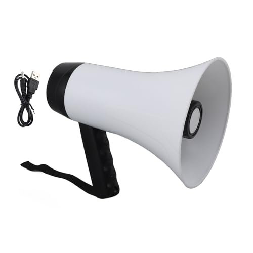 Nurnesy Megafone portátil Bullhorn 30W Power Megafone Speaker 300S Gravação 500M Distância de transmissão 10 horas Bateria de longa duração 1500mAh