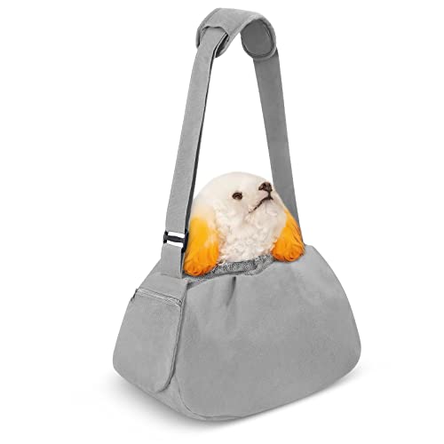 ALLSOPETS Bolso Perro Pequeño Bolsa Bandolera de Transporte de Gatos Bolso para Mascotas Mochila Porta Bolsas Perro Transportin Perro Pequeño para Cachorros Gato Menos de 6 kg Gris