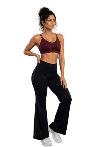 Image of Ultimate Flare Pants Lite Regular for Women | High Waist Stretchy Workout Yoga Trousers | Lightweight Sweat Wicking Seamless Gym Wear Black