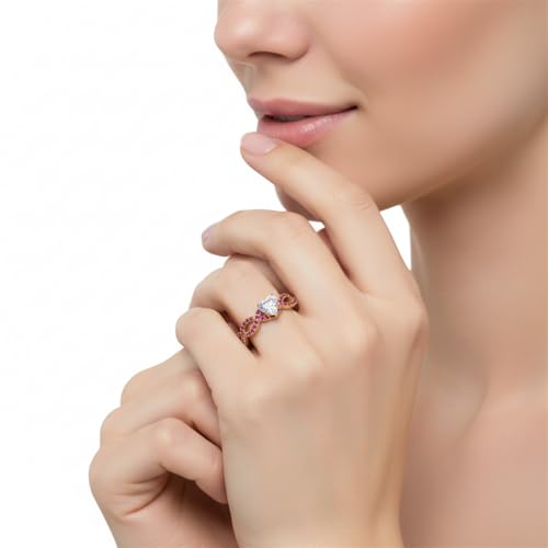 Anillo de compromiso de oro amarillo para jurar amor infinito con un corazón 5