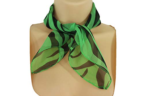 TFJ Women Fashion Mini Neck Scarf Sheer Fabric Zebra Animal Print Green Black3