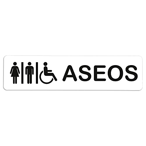 Becral® - Señal adhesiva DE PVC ASEOS HOMBRE MUJER Y MINUSVÁLIDOS| Placa puerta PVC BLANCO | Señal informativa | Cartel Puerta 100X100mm