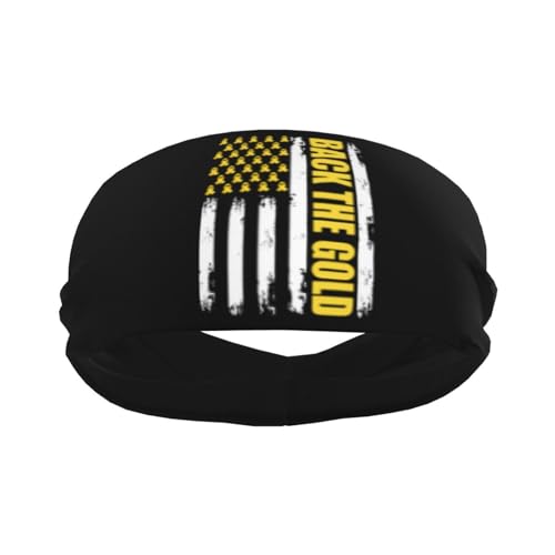 Back The Gold Childhood Cancer Awareness Flag Adjustable Sports Headband Moisture Wicking Sweatband for Running Workout2