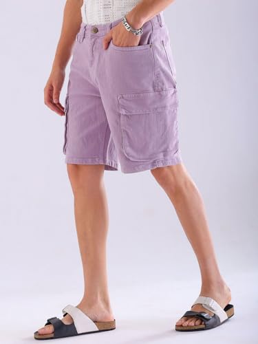 Image of The Indian Garage Co Men Relaxed Fit Solid Mid-Rise Denim Cargo Shorts