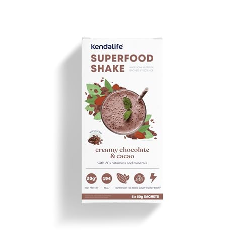 Kendalife Superfood Healthy Diet Shake Creamy Chocolate & Cacao, No Added Sugar, High Protein 20g, Low Calorie, Vitamins and Minerals, Reduced Lactose