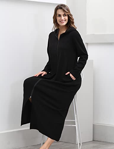 COLORFULLEAF Women's Zip Up Robes Long Sleeve Hooded Fleece Bathrobe Soft Warm Housecoat Loungewear with Pockets3