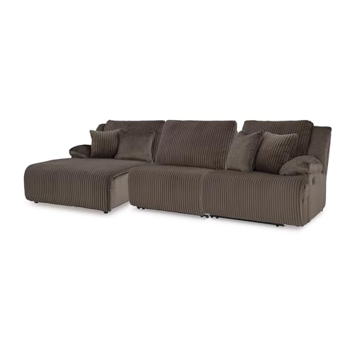 Signature Design by Ashley Top Tier Casual Manual Reclining Left-Arm Facing 3-Piece Sofa Chaise Sectional with 4 Accent Pillows, Dark Brown