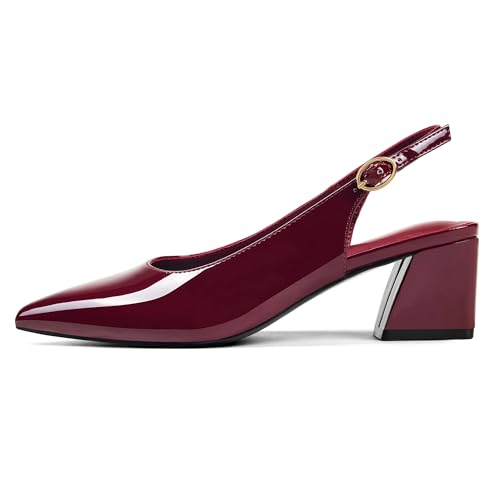 Image of GENSHUO Women's Slingback Closed Toe Block Chunky Low Heel Pumps - 2.36 Inches Office Wedding Party Dress Shoes