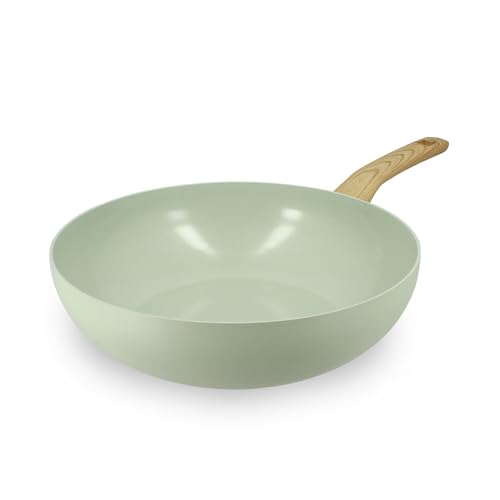 MENASTYL - Wok 28cm Colorama Céladon - En Aluminium - Revêtement antiadhésif en céramique - Tous feux dont induction