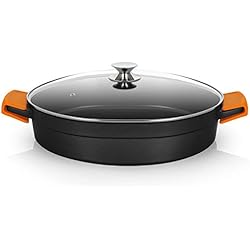 Cacerola Orbegozo Orbegozo CDB 1040 - Cacerola baja aluminio forjado, 10,5 L, recubrimiento antiadherente, asas de silicona, tapa de cristal templado