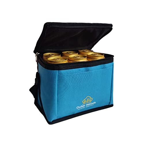 Outer Woods Insulated 6 Can Cooler Bag | Fits 6 x 500ml Beer Cans | Keep Cans Cool for up to 10 Hrs | Free 2 Units of Ice Gel Packs (Sky Blue)