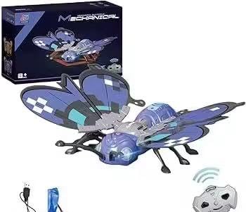 Image of Mechanical Butterfly Remote Control Drone, Flying Toy with LED Lights, Rechargeable Battery, Blue, for Age 8 and Above, Pack of 1