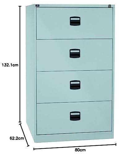 Bisley LIGHT Hängeregistraturschrank, doppelbahnig, DIN A4, 4 HR-Schubladen, Metall, 645 Lichtgrau, 62.2 x 80 x 132.1 cm