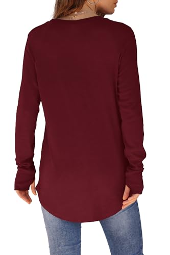 Image of XIEERDUO Womens Tunic Tops to Wear with Leggings Long Sleeve Thumb Hole Shirts Crew Neck Curved Hem