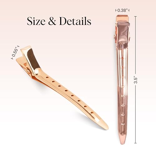 Kitsch Professional Alligator Clips for Hair Styling – 3.5" Aluminum Hair Sectioning Clips for Salon & Makeup Application | Ideal Gifts for Women – Rose Gold, 6 Pcs