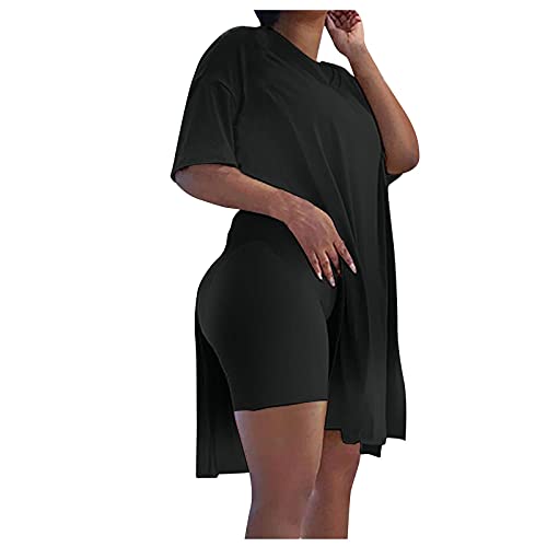 Women Plus Size Outfits Sets 2 Piece Short Sleeve Loose Tops Tummy Control Shorts Set Casual Workout Sports Tracksuit #TOP1