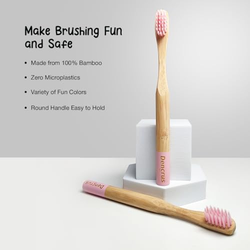 Image of Orby Kids Bamboo Toothbrush for Kids (Pack of 3) | Natural & Eco Friendly Oral Care | Soft Bristles Toothbrush for Toddler & Kid Dental Care | Organic Bamboo Handle - Pink