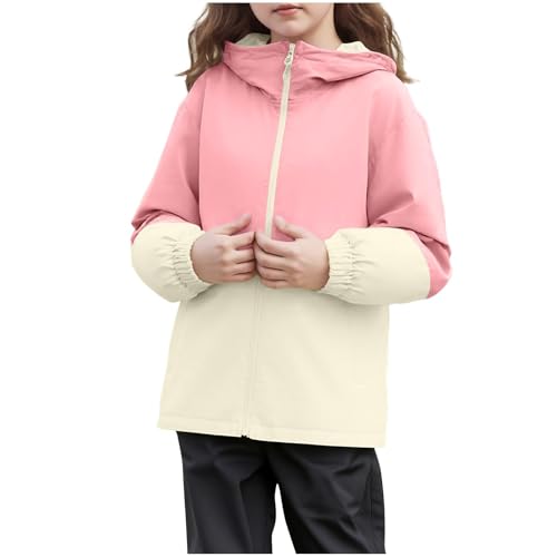 Boys Girls Waterproof Raincoat Kids Color Block Lightweight Rain Jacket Hooded Windbreaker with Pocket for Outdoor