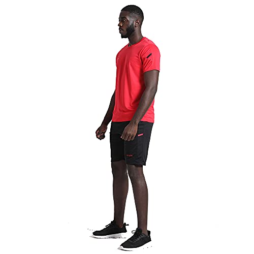 BUYJYA Herren-Trainingskleidung, athletische Shorts und Shirt-Set, 3er-Pack, für Basketball, Fußball, Training, Laufen, Fitnessstudio, Schwarz/Rot/Grün, X-Large