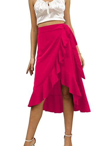 LYANER Women's Boho Floral Print Wrap Front Self Tie Knots Ruffle Hem Split Midi Skirt - Image 6