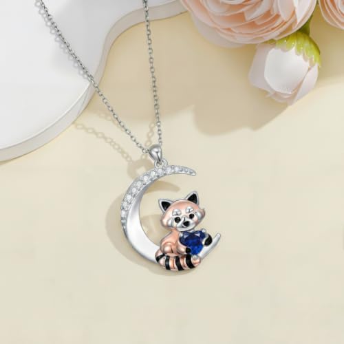 Image of PROESS Animal Birthstone Necklace 925 Sterling Silver Otter /Axolotl /Hippo /Elephant /Dachshund /Monkey /Red Panda Pendant Necklace Animal Birthstone Jewelry Gifts for Women