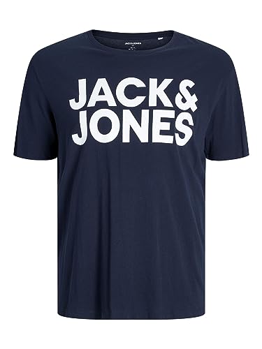 Jack & Jones Herren Logo T-Shirt Plus Size | Rundhals Kurzarm Shirt | Übergrößen Shortsleeve JJECORP, Farben:Navy, Größe:5XL