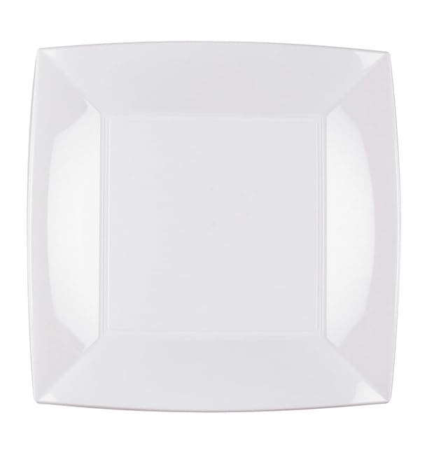 15 Platos Llanos Cuadrados de Plástico PP, 23x23cm, Blanco, Apto para Lavavajillas y Microondas, Reutilizables, Hasta 125 usos, Plástico Duro, Reciclable, Eventos, Catering, Cocina.