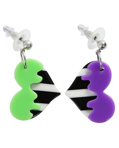 Beetle Sandworm Earrings Green Purple Heart Halloween Costume Accessories