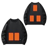 [veolaimy] 電熱トレーナー メンズ レディース 大きいサイズ 電熱パーカー 5箇所発熱 USB給電 加熱服 丸首 省エネ 丸洗い可能 暖房ウェア 3段階温度調整 速暖 保温 トップス 無地 シンプル 防寒対策 秋 冬 通勤 通学 屋外作業(ブラック,L)