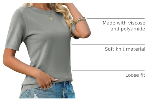 Image of Imily Bela Womens Summer Short Sleeve Sweater Dressy Casual Crew Neck Knit Tops Fashion Pullover Shirts