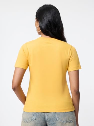 Image of The Souled Store Casual Classics: Women and Girls Short Sleeves Spread Collar Solid Cotton Regular Fit Breathable Lightweight Trendy Everyday T-Shirt