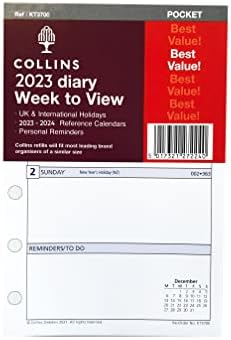 Collins 2023 Week to View Pocket Organiser Refill (KT3700) - compatible with six hole organisers - (120 x 80mm)