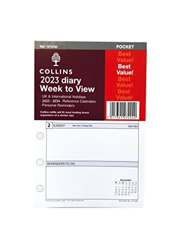 Collins 2023 Week To View Pocket Organiser Refill (Kt3700) - Compatible With Six Hole Organisers - (120 X 80Mm) #TOP3