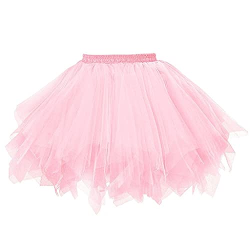 Tüllrock Pink Rosa Tütü Damen, Tüllrock Damen Tütü Rock 50Er Ballett Unterrock Elastische Hohe Taille Ballettrock Petticoat Tanzkleid Halloween...