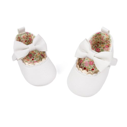 Meckior Newborn Baby Girls Dress Shoes Infant Bowknot Soft Sole Mary Jane Moccasins Baptism Christening Crib Shoes Wedding Princess Flats