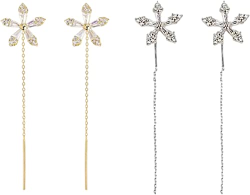 Shiny Diamond Flower Earrings, Sparkling Crystal Flowers Silver Needle Tassel Earrings, Hypoallergenic,lead & Nickel Free, Adjustable, Gifts for Women Girls