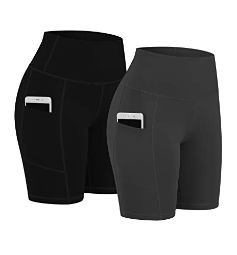 Fengbay 2 Pack 8' Biker Shorts for Women with Pockets, High Waist Workout Shorts for Women Compression Yoga Shorts