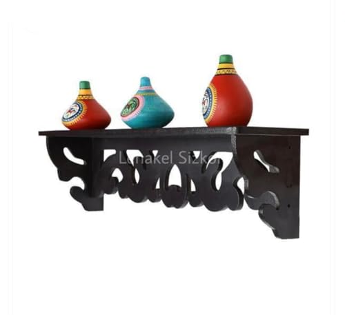 Image of Beautiful Wooden Shabby Chic Style Floating Wall Shelves | Bookshelf | Wall Mounted Decorative Display Shelf |Wall Brackets for Living Room (Set of 1 (Black))