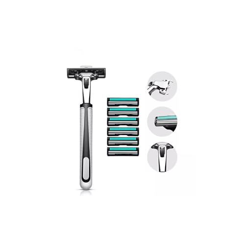 1 Afeitadora + 5 Cuchillas, Set de Afeitadora Manual, de Super Acero Inoxidable, para Solucionar Fácilmente Cualquier Problema de Barba!