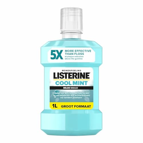 LISTERINE Cool Mint Mild Geschmack Mundspülung ohne Alkohol mit ätherischen Ölen hilft Bakterien zu entfernen und sorgt für langanhaltenden frischen Atem 1000ml